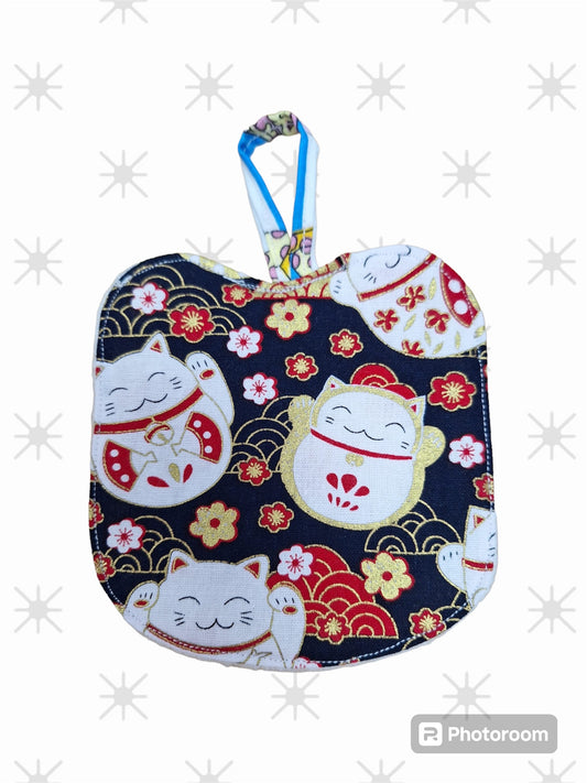 Apple Shaped Lucky Cat Coaster (1 set 6pcs)